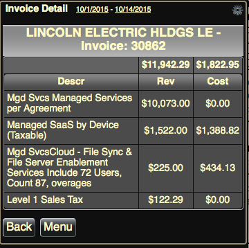 Tap invoice number to see line item details